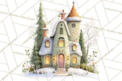 Snowy Village Clipart PNG, Cozy Winter Cottages Product Image 4