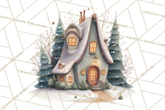 Snowy Village Clipart PNG, Cozy Winter Cottages Product Image 5