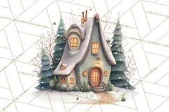 Snowy Village Clipart PNG, Cozy Winter Cottages Product Image 5