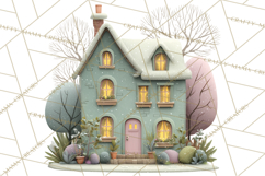 Snowy Village Clipart PNG, Cozy Winter Cottages Product Image 2