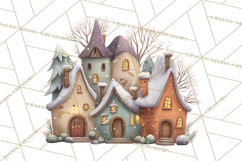 Snowy Village Clipart PNG, Cozy Winter Cottages Product Image 3