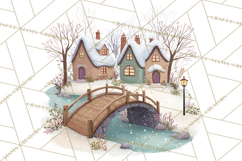 Snowy Village Clipart PNG, Cozy Winter Cottages Product Image 5