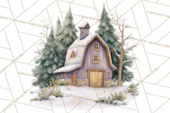 Snowy Village Clipart PNG, Cozy Winter Cottages Product Image 2
