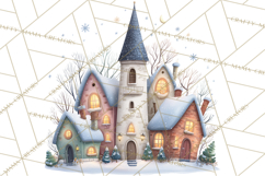 Snowy Village Clipart PNG, Cozy Winter Cottages Product Image 3