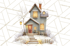 Snowy Village Clipart PNG, Cozy Winter Cottages Product Image 4