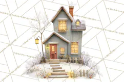 Snowy Village Clipart PNG, Cozy Winter Cottages Product Image 4