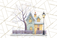 Snowy Village Clipart PNG, Cozy Winter Cottages Product Image 5