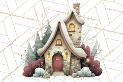 Snowy Village Clipart PNG, Cozy Winter Cottages Product Image 2