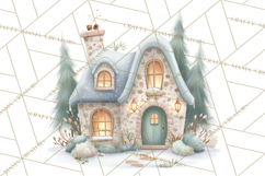 Snowy Village Clipart PNG, Cozy Winter Cottages Product Image 3