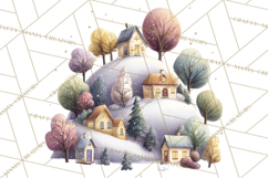 Snowy Village Clipart PNG, Cozy Winter Cottages Product Image 3