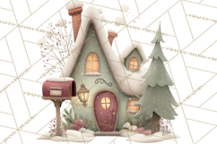 Snowy Village Clipart PNG, Cozy Winter Cottages Product Image 4