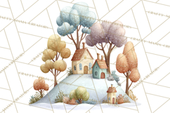 Snowy Village Clipart PNG, Cozy Winter Cottages Product Image 5