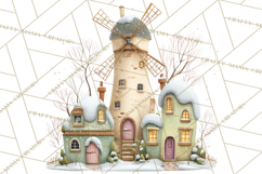 Snowy Village Clipart PNG, Cozy Winter Cottages Product Image 2