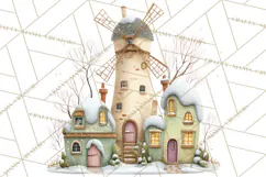 Snowy Village Clipart PNG, Cozy Winter Cottages Product Image 2