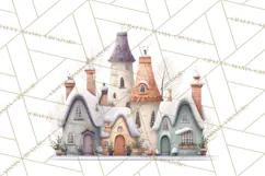 Snowy Village Clipart PNG, Cozy Winter Cottages Product Image 3
