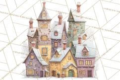 Snowy Village Clipart PNG, Cozy Winter Cottages Product Image 4