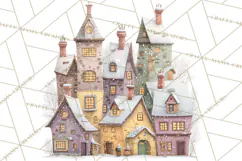 Snowy Village Clipart PNG, Cozy Winter Cottages Product Image 4