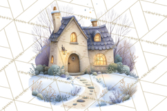 Snowy Village Clipart PNG, Cozy Winter Cottages Product Image 5