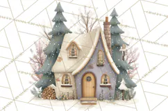 Snowy Village Clipart PNG, Cozy Winter Cottages Product Image 4