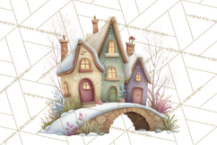 Snowy Village Clipart PNG, Cozy Winter Cottages Product Image 5