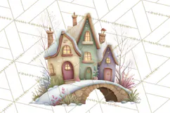 Snowy Village Clipart PNG, Cozy Winter Cottages Product Image 5