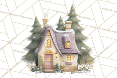 Snowy Village Clipart PNG, Cozy Winter Cottages Product Image 3