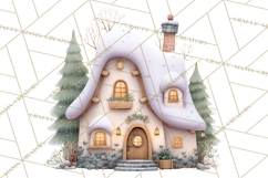 Snowy Village Clipart PNG, Cozy Winter Cottages Product Image 4
