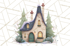 Snowy Village Clipart PNG, Cozy Winter Cottages Product Image 5