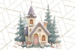 Snowy Village Clipart PNG, Cozy Winter Cottages Product Image 5