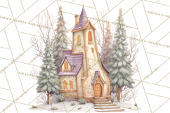 Snowy Village Clipart PNG, Cozy Winter Cottages Product Image 2