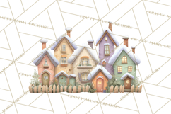 Snowy Village Clipart PNG, Cozy Winter Cottages Product Image 3