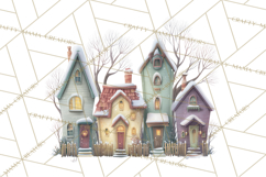 Snowy Village Clipart PNG, Cozy Winter Cottages Product Image 4