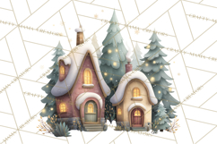 Snowy Village Clipart PNG, Cozy Winter Cottages Product Image 3