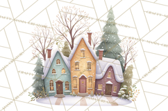 Snowy Village Clipart PNG, Cozy Winter Cottages Product Image 4