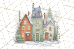 Snowy Village Clipart PNG, Cozy Winter Cottages Product Image 5