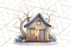 Snowy Village Clipart PNG, Cozy Winter Cottages Product Image 3
