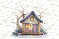 Snowy Village Clipart PNG, Cozy Winter Cottages Product Image 3