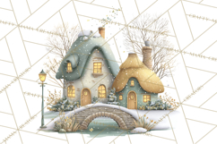 Snowy Village Clipart PNG, Cozy Winter Cottages Product Image 4