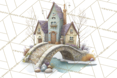 Snowy Village Clipart PNG, Cozy Winter Cottages Product Image 5