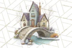 Snowy Village Clipart PNG, Cozy Winter Cottages Product Image 5