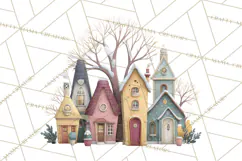 Snowy Village Clipart PNG, Cozy Winter Cottages Product Image 3