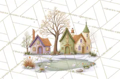 Snowy Village Clipart PNG, Cozy Winter Cottages Product Image 4