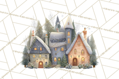 Snowy Village Clipart PNG, Cozy Winter Cottages Product Image 5