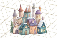 Snowy Village Clipart PNG, Cozy Winter Cottages Product Image 2
