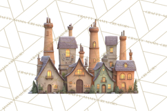 Snowy Village Clipart PNG, Cozy Winter Cottages Product Image 4