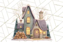 Snowy Village Clipart PNG, Cozy Winter Cottages Product Image 5