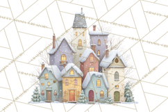 Snowy Village Clipart PNG, Cozy Winter Cottages Product Image 5