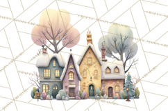 Snowy Village Clipart PNG, Cozy Winter Cottages Product Image 2