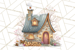 Snowy Village Clipart PNG, Cozy Winter Cottages Product Image 3