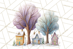 Snowy Village Clipart PNG, Cozy Winter Cottages Product Image 4